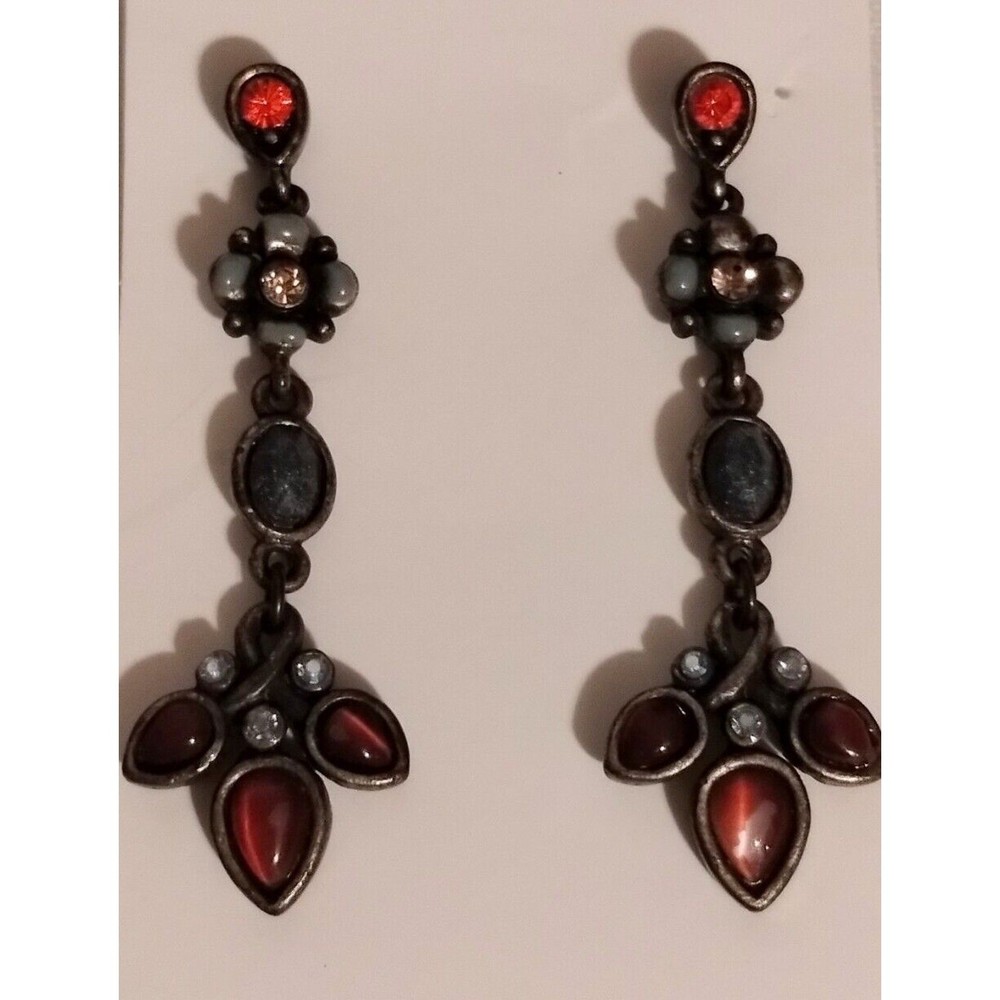 Vintage Dangle Earrings Red Green Yellow Blue White Rhinstones