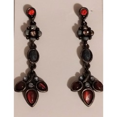 Vintage Dangle Earrings Red Green Yellow Blue White Rhinstones