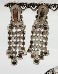 Crystal Chandelier Clip On Earring FRINGE Dangle Rhinestone Silver tone 2.25 in