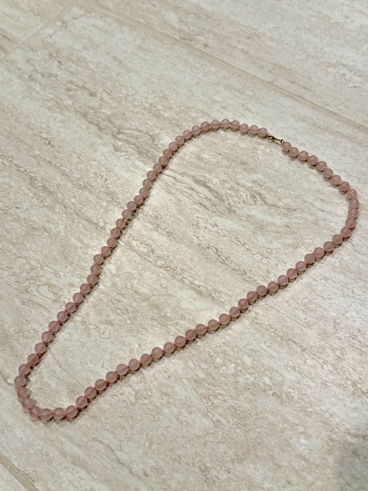 VTG Necklace Rose Quartz Bead Beaded 14K Yellow Gold Clasp Chain Strung Estate