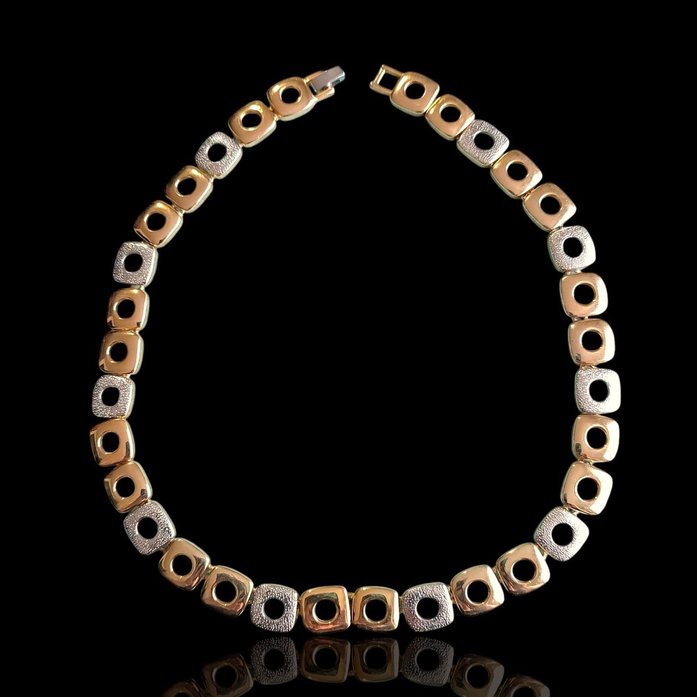 17.5in Two Tone Gold & Silver Square Link Collar Necklace