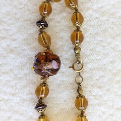 Vintage Brown Yellow Italian Wedding Cake Lampwork Knotted Glass Beaded Bracelet