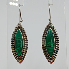 925 ATI Mexico Malachite Earrings 1.75in Drop Sterling Silver 6g Marquise Bezel