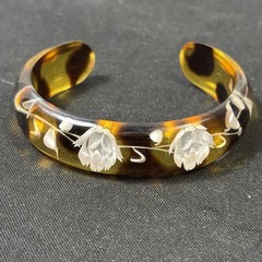 Vintage Bracelet Lucite Reverse Carved Roses Cuff