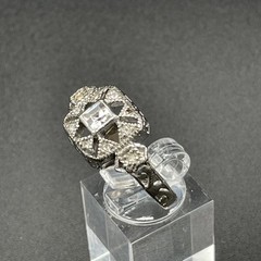 Vintage Art Deco Style Sterling Silver Designer Marked Inset Crystal Ring Size 9