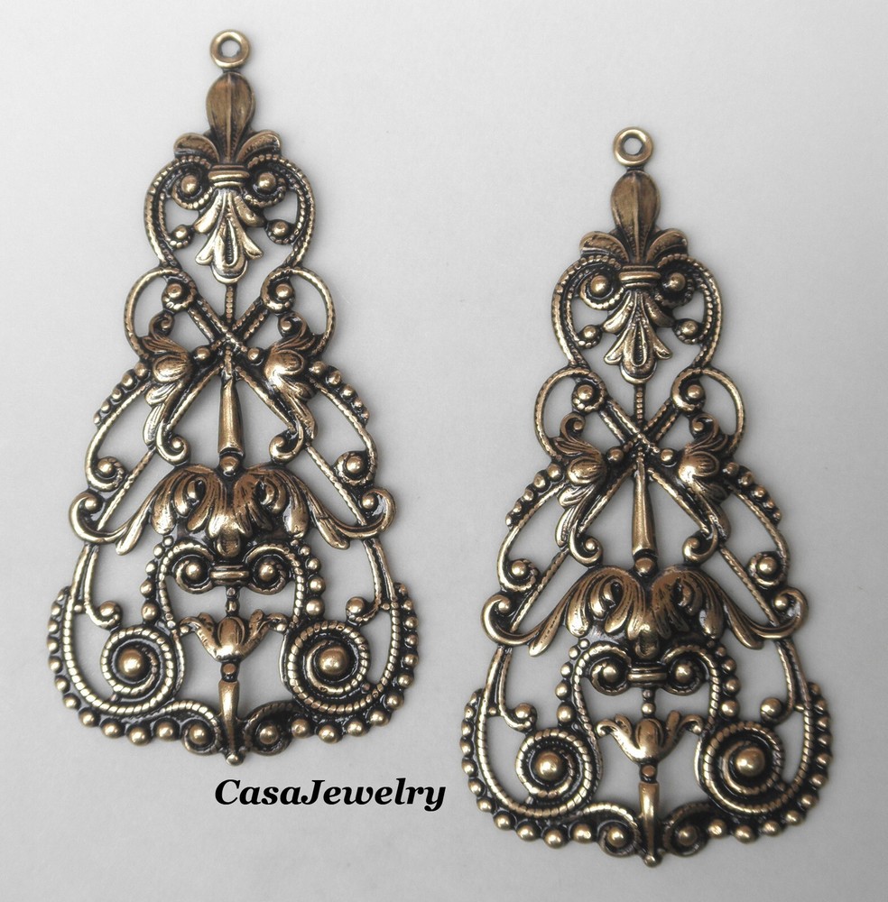 #4034 ANTIQUED GOLD DAPPED OPEN FILIGREE W/TOP HANG RING – 2 Pc Lot