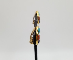 Vtg Signed MMA Faux Turquoise, Lapis & Coral? Heart Gold Tone Clip On Earrings