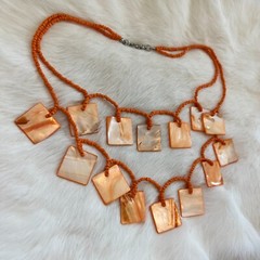 Vtg Geometric Necklace Mother of Pearl Orange Dyed Art to Wear Beachy Boho 13827