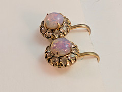 Vargas 50s Vintage Pink Fire Opal & Rhinestone Screwback Earrings Gold tone