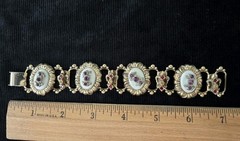 Vintage Victorian Revival Book Chain Bracelet Rhinestone Gold Tone