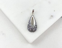 Vintage 925 Sterling Silver Deco Marcasite Teardrop Pendant