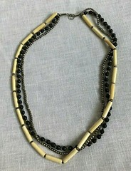 2 Vintage Necklaces Black Silver Gold White Multi Strand