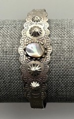 Vintage Southwestern Style Mother of Pearl Shell Cuff Bracelet Silver Tone 6.5”