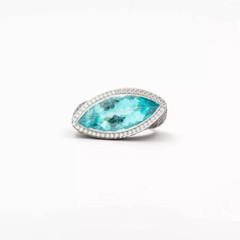 Marquise Shape 7.26T Aquamarine, 3.49CT Black Round Onyx & White CZ Fashion Ring