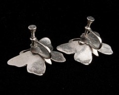 Vintage Silver Butterfly Earrings Hand-Painted Screw-Post Back Non-Pierced Ears