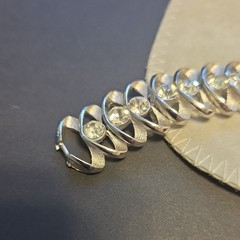 Vintage Crown Trifari, Silver Tone Bracelet with Clear Rhinestone Crystals.