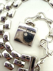 Vintage Anne Klein Silver Tone Panther Link Choker Necklace Tank Track 18″ AK