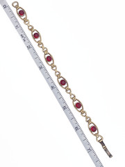 Vintage STURDY 1/20 12K Gold Filled on Silver Red Stone Link Bracelet 7.25in
