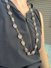 Vintage Amethyst Tumbled Stone Wire Cage Gold-Tone Long Necklace