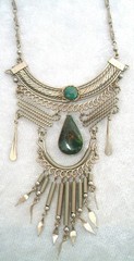 Vintage Peruvian Alpaca Nickel Silver Chrysocolla Teardrop Bib Choker Necklace