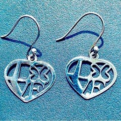 Sterling Silver Love in Heart Butterfly Hook Earrings ATI 925 Mexico Stamped