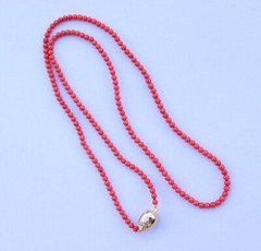 Red Coral Necklace One Strand Mediterranean Corals d-3mm, L-62cm/21,3in