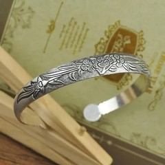 Retro Tibetan Silver Cuff Bracelet Carved Fish Elephant Flower Vintage Bangle