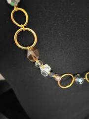 VTG Cookie Lee 32″ Chain Necklace Earring Jewelry Set Gold Rings Brown Accents