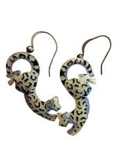 Vintage Sterling 925 Silver Enamel Cloisonné White Snow Leopard Earrings Dangle