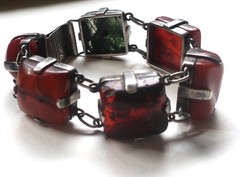 Andersen Henningsen Danish Sterling Silver Baltic Amber Moss Agate Bracelet AVH