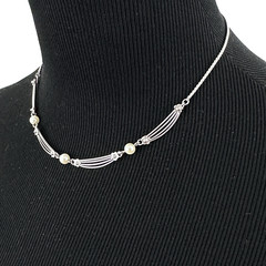 VAN DELL vintage necklace – sterling silver & cultured pearl choker 16″ delicate