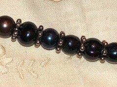 Black Dark Grey Peacock Pearl Necklace Bracelet Earrings Silver Vtg New Minte