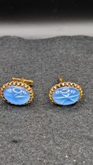Vintage Glass Simulated Star Sapphire Tone, God Tone, Cufflinks