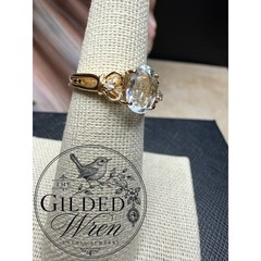 Vintage 14K Gold Aquamarine & Diamond Ring | Size 5.75 | Estate Fine Jewelry