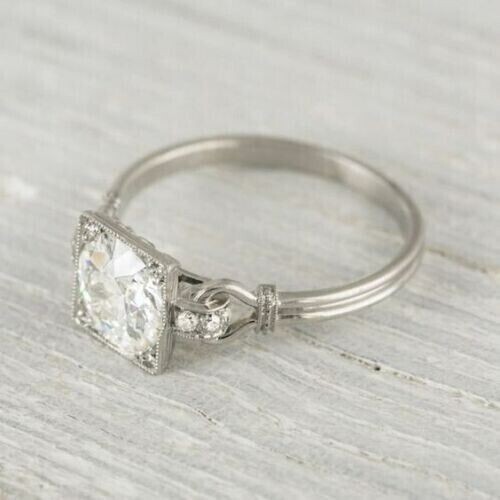 2.90Ct Art Deco Style Lab Created Diamond Engagement 14K White Gold Finish Ring