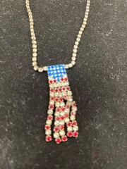 JC VTG Red white blue wms American flag Necklace earings set SKU 9908