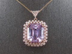 EXTRA LARGE 5.30CT DIAMOND & AAA KUNZITE 14KT ROSE GOLD SQUARE FLOATING PENDANT