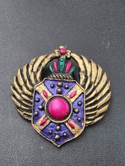 Vintage 1980s Egyptian Revival Winged Shield Brooch – Bold Purple Pink Enamel