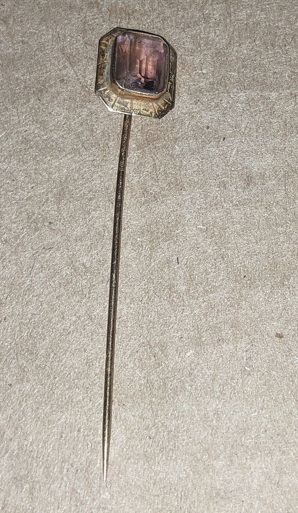 Antique Hat Pin Stick Pin 10k Gold Purple Gemstone ( Amethyst ? )