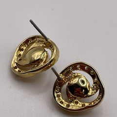 Earrings Vintage Rhinestone Faux Pearl Knot Gold Tone Metal Stud Jewelry