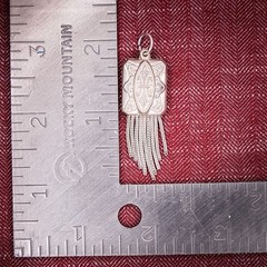 Antique French Puffy Rectangle Tassel Charm Sterling Silver Die Struck 19th