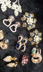 RHINESTONE Mixed Vintage Multi-Color Pierced Earrings LOT/10