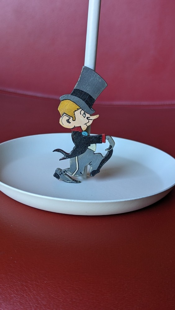 Vintage Handmade Wood Cartoon Mr. Magoo Looney Inspired Black Top Hat Man 3″ PIN