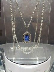 Double chain Necklace faux lapis c.1970 Sarah Coventry silver tone Roman Holiday