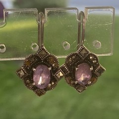 Vintage Amethyst Marcasite Earrings 1″