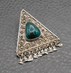 VTG Sterling Silver Brooch Pendant Triangle Chrysocolla Silver Israel 925 Pin