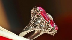 14k white gold ring 2.50ct lab created ruby sz 3.5 antique handmade 2.33gr N3331