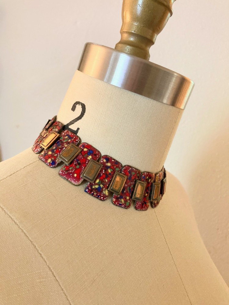 Mid-Century Enameled Copper Necklace | Studio Craft Movement | Red Confetti VTG