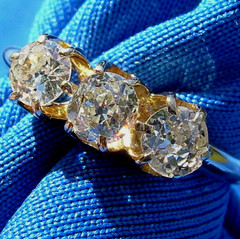 Original EARTH MINED DIAMOND 3 stone Deco Anniversary Wedding Ring Antique Band