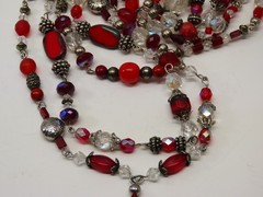 Vintage Necklace Red Clear AB Beaded Crystal Glass Faceted D5381